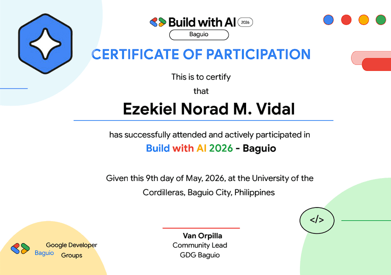 Build with AI 2026 - Baguio awarded to Ezekiel Vidal