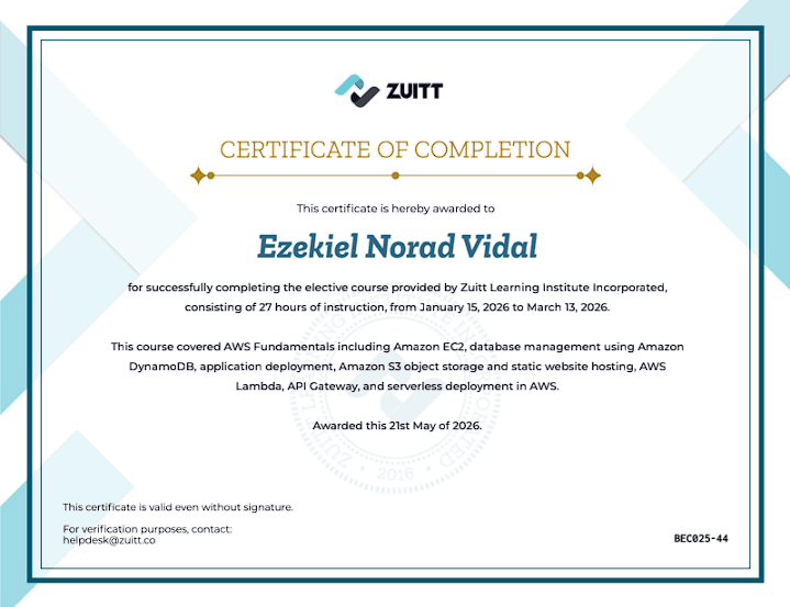 AWS Fundamentals awarded to Ezekiel Vidal